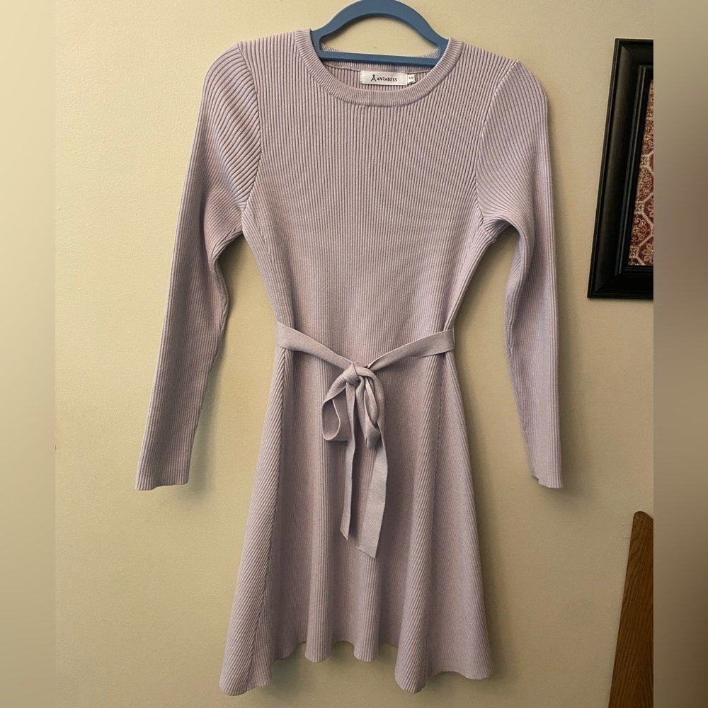 ANRABESS Women's Fall Crewneck Long Sleeve Dress with Tie Features - Picture 3 of 12